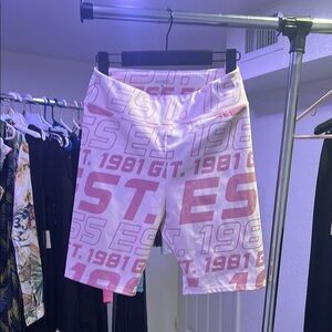 Guess Pink and White Graphic Shorts